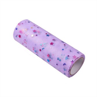 Tule lint 15 cm breed lavendel met multicolour sterretjes