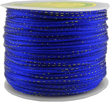 Satijn koord 2 mm blauw met goud draad 91 meter