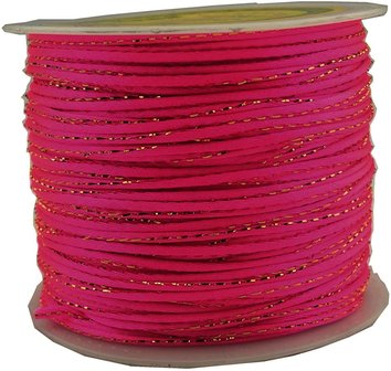 Satijn koord 2 mm fuchsia met goud draad