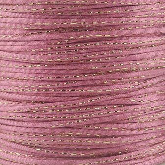 Satijn koord 2 mm oud roze met goud draad