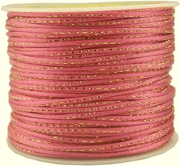 Satijn koord 2 mm roze met goud draad 91 meter rol