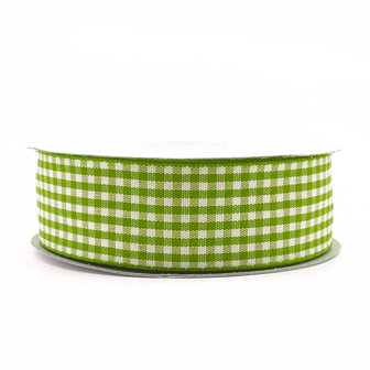 Geruit lint lime groen 2.5 cm breed 25 meter rol