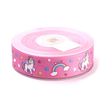 Grosgrain lint 25 mm breed unicorn fuchsia 5 meter