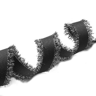 Grosgrain lint zwart met zilveren franje 15 mm breed