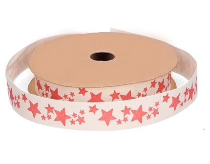 Kerstlint katoen ster rood 15 mm breed rol