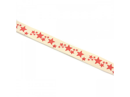 Kerstlint katoen ster rood 15 mm breed rol