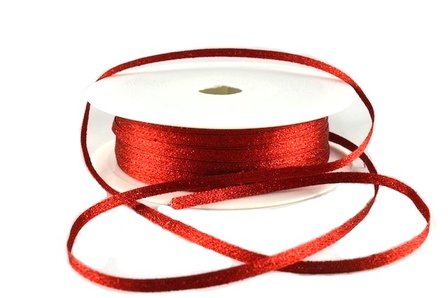 Katoen look lint 3 mm rood met metalic effect