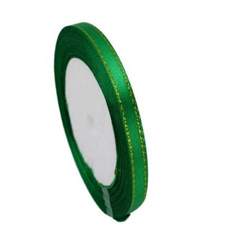 Satijn lint 1.2 cm groen met goud lurex randje