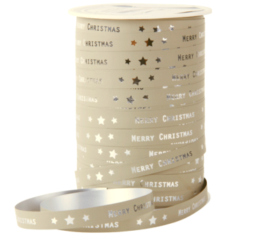 Krullint merry christmas beige zilver 10 meter