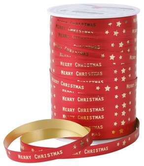 Krullint merry christmas rood goud 10 meter