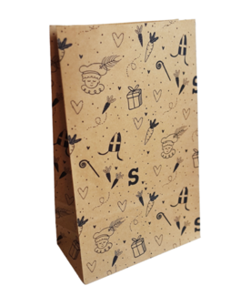 Kraft papier zakje met blokbodem sint en piet print