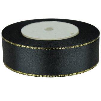 Satijn lint 25 mm zwart met goud lurex randje