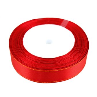 Satijn lint 25 mm rood met goud lurex randje