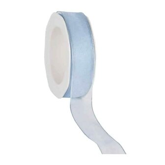 Organza lint licht blauw met ijzerdraad 25 mm breed 