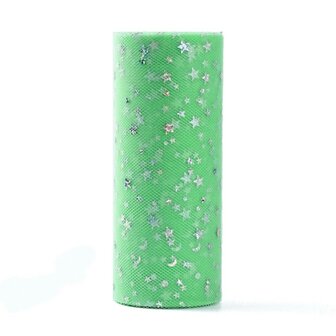 Tule lint 15 cm breed mint groen met glitter sterretjes