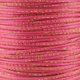 4 meter Satijnkoord 2 mm bubbelgum roze met goud draad