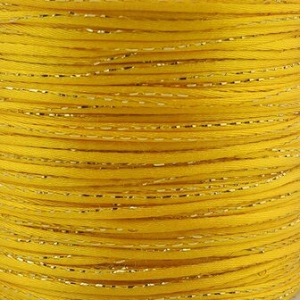 3 meter Satijn koord 2 mm geel met goud draad