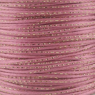 3 meter Satijn koord 2 mm oud roze met goud draad