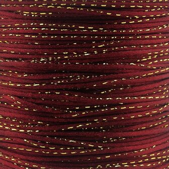 4 meter Satijnkoord 2 mm bordeaux rood met goud draad