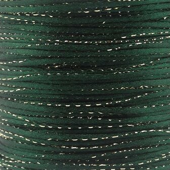 Satijn koord 2 mm donker groenn met goud draad 2 meter