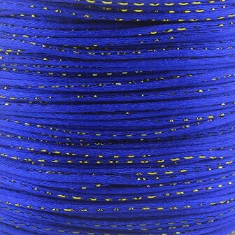 2 meter Satijn koord 2 mm blauw met goud draad