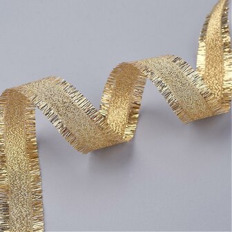 Goud metallic lint met franje 15 mm breed