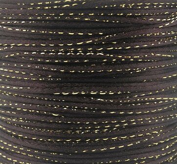 3 meter Satijn koord 2 mm bruin met goud draad