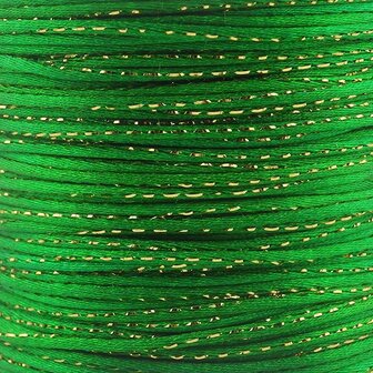 2 meter Satijn koord 2 mm groen met goud draad