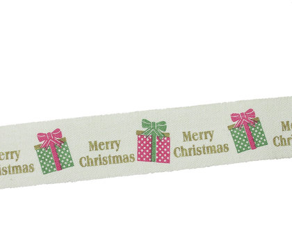 Kerstlint merry christmas en kado 20 mm breed