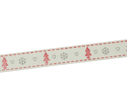 Kerstlint kerstboom hartje en ijskristal 15 mm breed