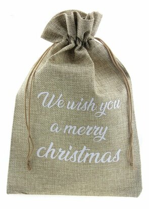 Jute zakje 20 x 30 cm we wish you a merry christmas wit