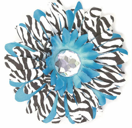 Haarclip gerbera licht blauw zebra