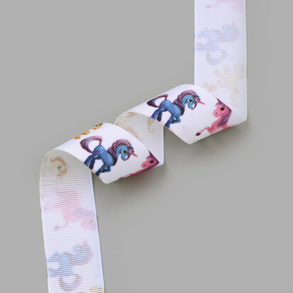 Grosgrain lint 25 mm wit unicorn