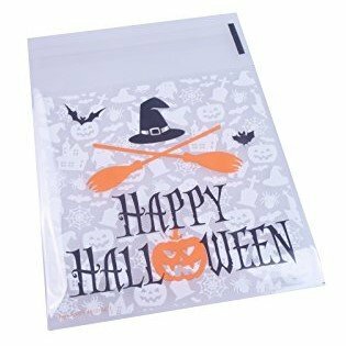 Cellofaan zakjes happy halloween muts en bezems 10 stuks