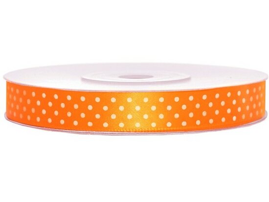 Satijn lint 25 mm oranje met witte stippen