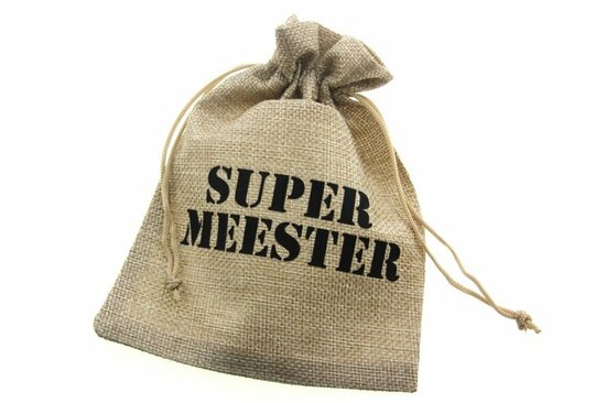 Jute zakjes super meester 13 x 18 cm