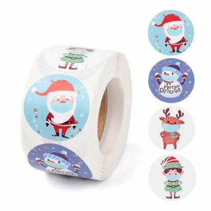 Ronde stickers kerst figuurtjes mix 10 stuks