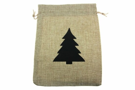 Jute zakjes 20 x 30 cm kerstboom zwart