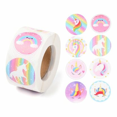Stickers rond unicorn rainbow 10 stuks