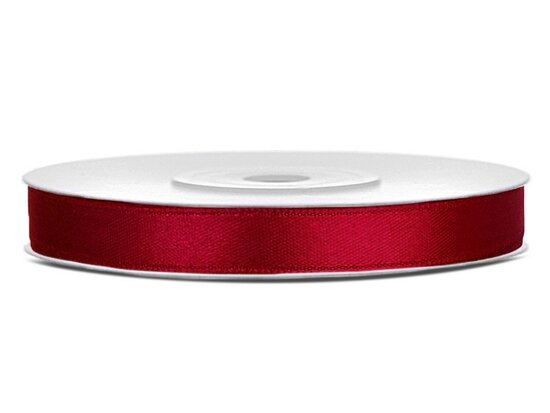 Satijn lint 6 mm breed donker rood