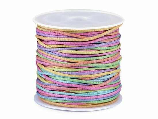 Waxkoord 1 mm kleurverloop NR 1 pastel roze, geel, groen, blauw, lavendel