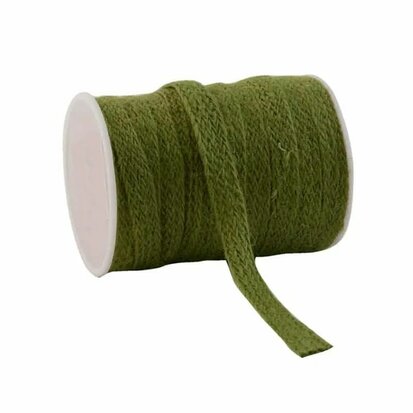 Jute lint mosgroen gevlochten 12 mm breed 20 meter rol