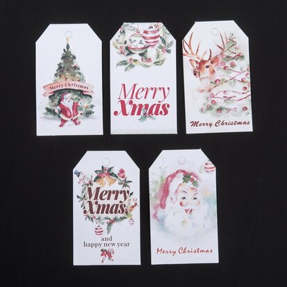 Kerst label 7 x 4.5 cm mix wit merry christmas 10 stuks stuks