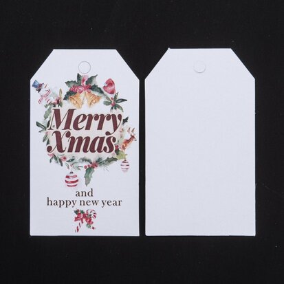Kerst label 7 x 4.5 cm mix wit merry christmas 10 stuks stuks