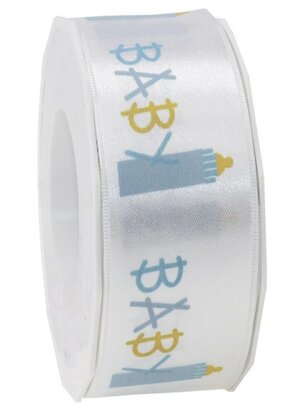 Satijn lint 4 cm licht blauw met baby papfles