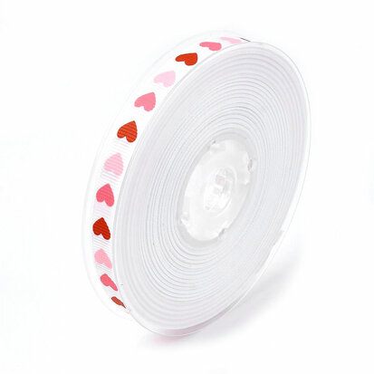 Grosgrain lint 1 cm wit met hartjes 5 meter