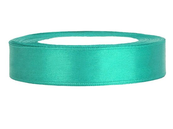 Satijn lint 1 cm breed aqua 100 meter rol