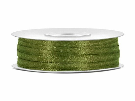 6 meter Satijn lint 3 mm olijfgroen