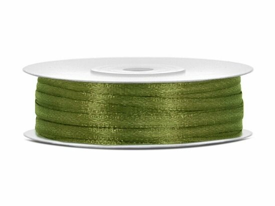 4 meter Satijn lint 3 mm olijfgroen