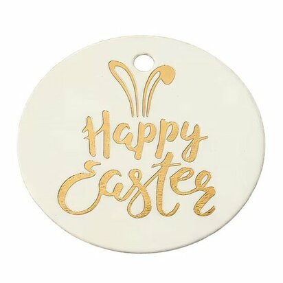 Label rond happy easter goud metalic bedrukking 10 stuks
